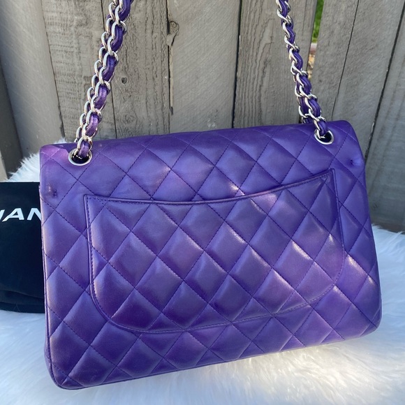 ⭐️JUMBO⭐️CHANEL classic Lambskin Jumbo double flap Lavender quilted silver chain - Picture 8 of 17